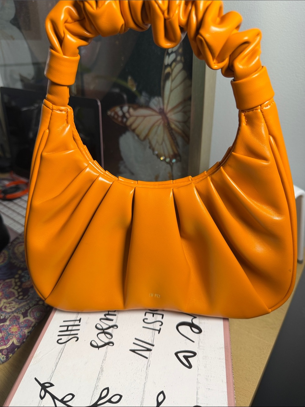 Ruched Mini Shoulder Bag in Orange
